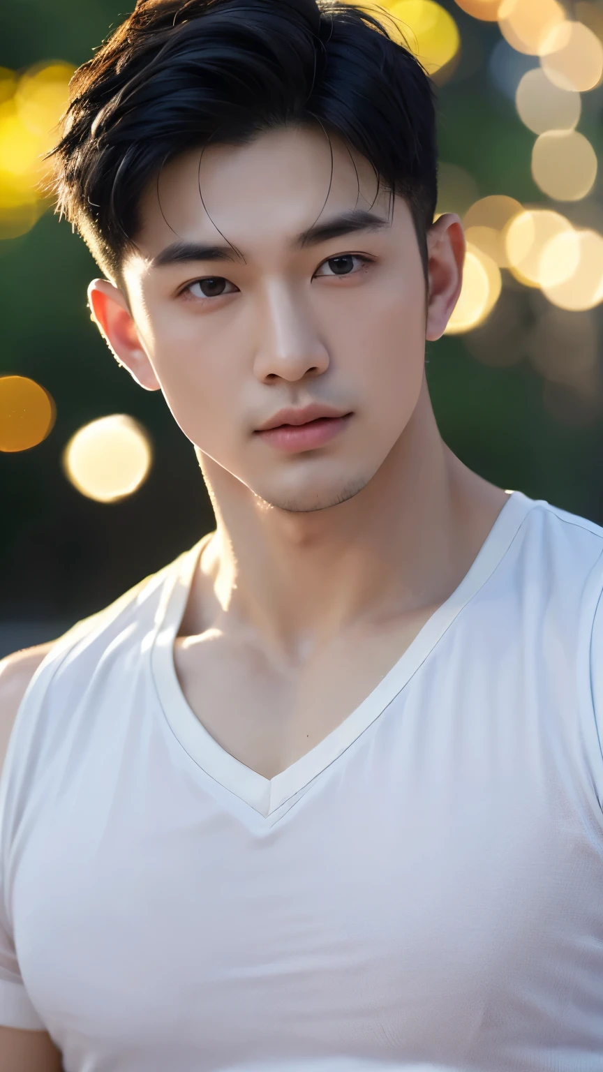 (highest quality, Realistic:1.37), High resolution, Studio Lighting, Very detailed, Professional, Vibrant colors, Bokeh, Portraiture, Japanese Male, expensive, good looking, Black Hair, Age 25, White skin, Muscular, Six Pack, Charm, Athletic ability, Sweating profusely