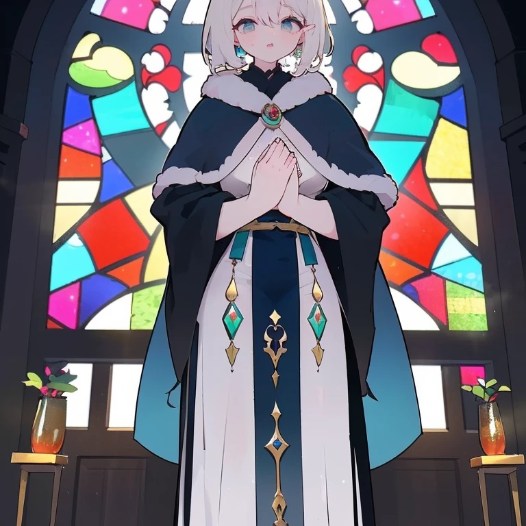 (Sozinho:1.2), (1 freira fofa rezando:1.3) Standing in the church, (praying with hands clasped on chest:1.2), Muito magro, (robe preto longo e transparente:1.5), (seios desproporcionalmente gigantescos:1.3), (estourando seios empinados:1.2), cintura inconcebivelmente estreita, tronco muito curto, pernas longas e magras, fechando os olhos, nariz corado, Boca aberta, (Heavy breathing:1.2), stained glass in the distance, corpo todo, 8k, ultra-detalhado, obra de arte, lindo cabelo detalhado