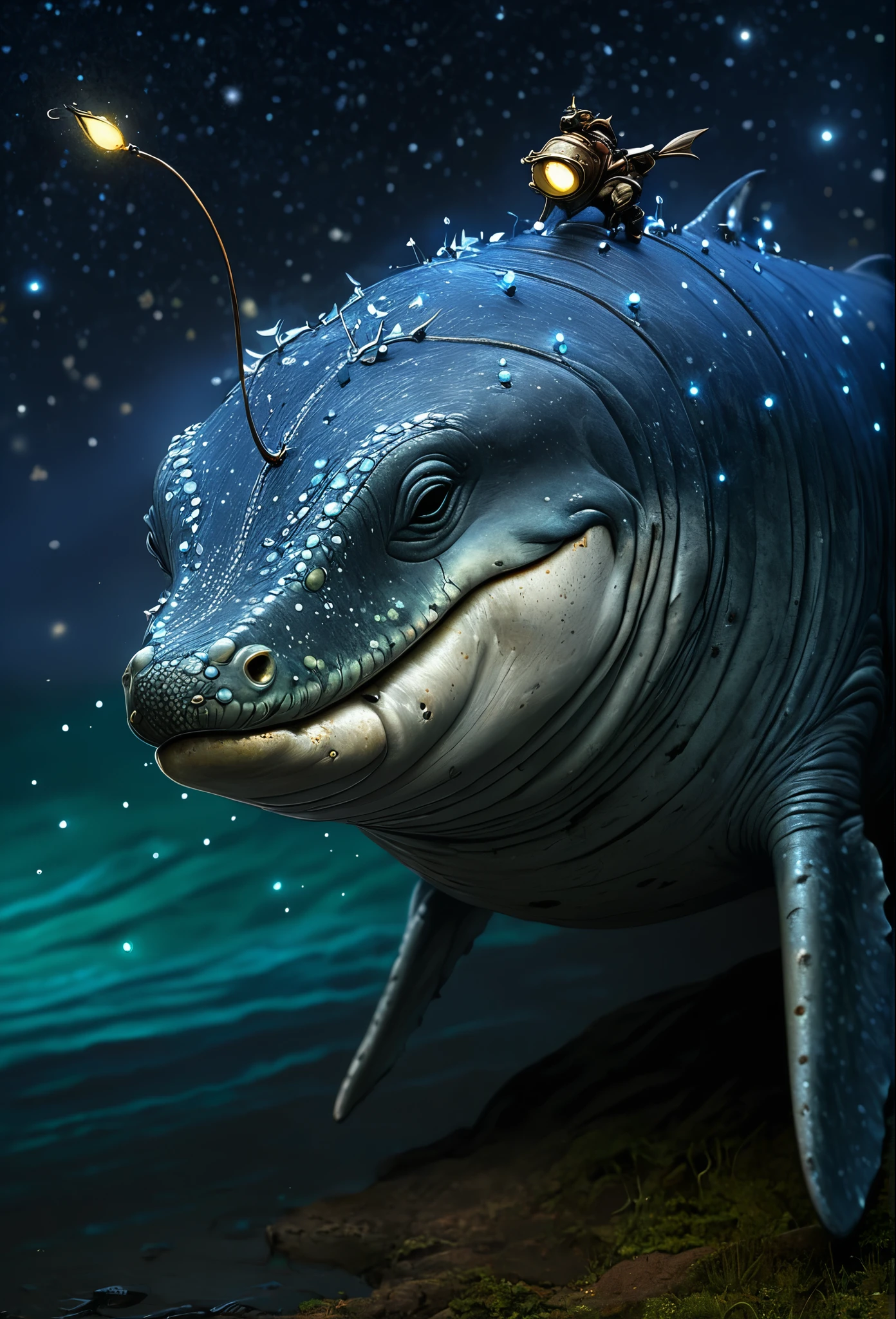 realism, dark fantasy style, John Tolkien style, Small painting by Jean-Baptiste Monge, Close-up angle of cute tiny fireflies, illuminating the bush, a Detailed painting, cgsociety, Detailed painting, Artstation HD, High detail, cgsociety, photorealism, conceptual art, Artstation HD, official art, hips ,gremlin, A huge gray whale jumps out of the starry sea, Magnetic storms, night, starry sky sea, huge gray whale in the starry sky, Jean-Baptiste Monge, anthropomorphic --ar 2:3 --testp - optimistic ,Best quality, masterpiece, in the style of dark fantasy art ,Jean-Baptiste Monge, anthropomorphic --ar 2:3 --testp - optimistic; ,art by Casimir, illustration of shigenori soejima, Boris Vallejo. Detailed drawing of an anime character, подробная anime key figure, Granblue Fantasy, Taise Roman, A clear portrait of a role-playing game, Masamune Shiro, anime key figure
