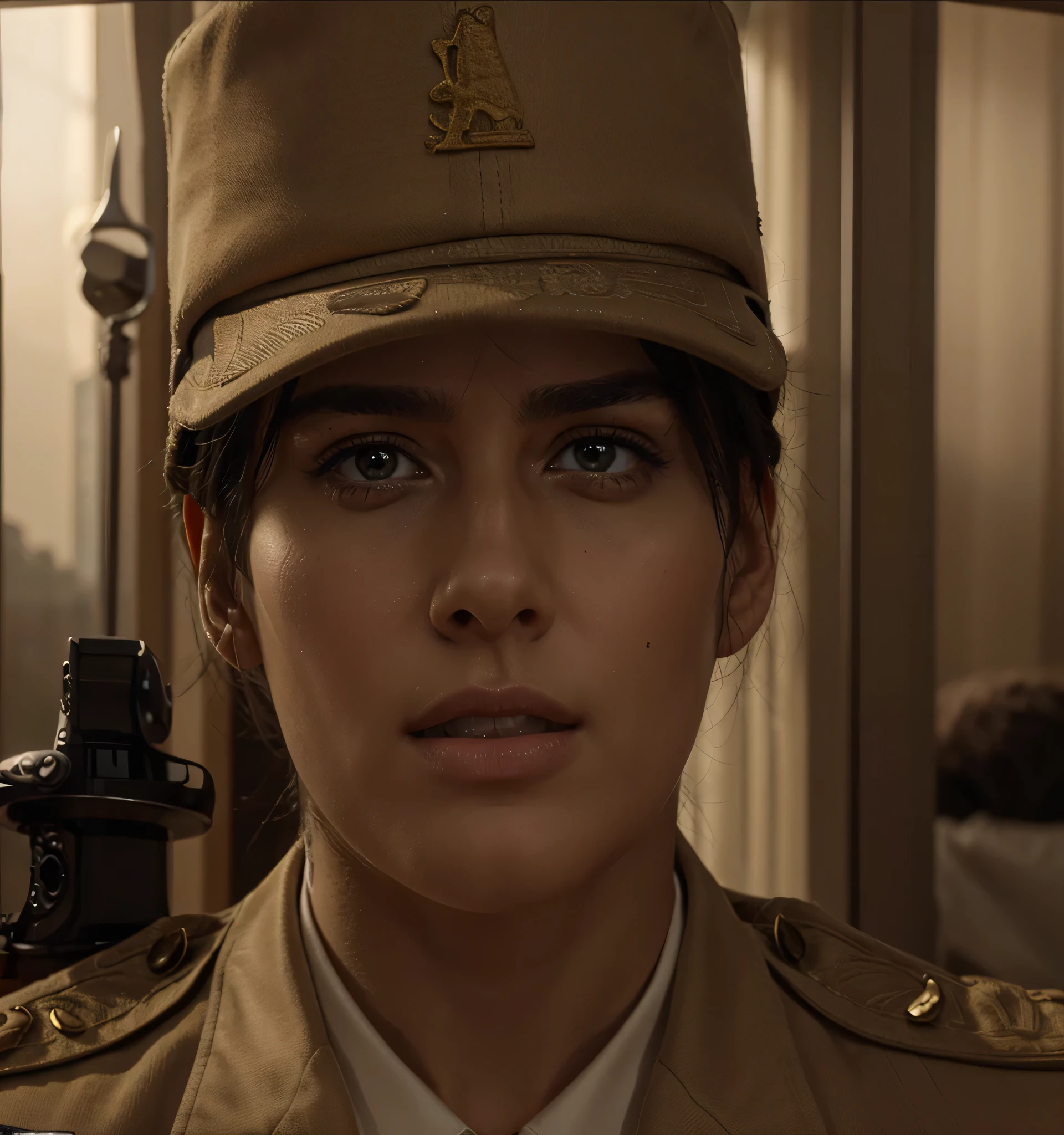 Military general man, Face of a very masculine French man, short black hair, beige military uniform, beige military hat, in the background of the image you can see the eiffel tower, Ultra detailed, hyperrealistic, 4k, Ultra detailed image, realistic , Highly detailed, perfect composition, splendid, Intricately detailed, Incredibly detailed, 8 k artistic photography, hyper detailed, Masterpiece, Ultra detailed, hyper realistic, 4k, Ultra detailed image, realistic, Highly detailed, perfect composition, splendid, Intricately detailed, Incredibly detailed, 8 k artistic photography, hyper detailed, Masterpiece