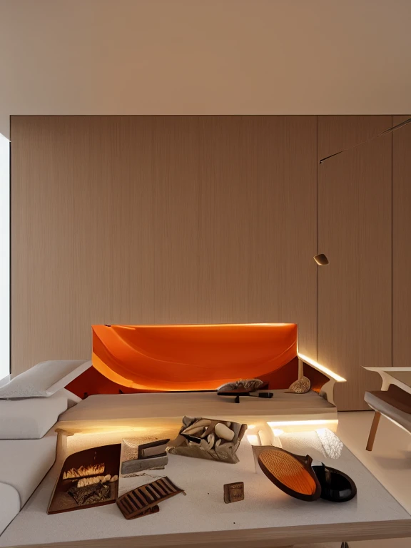 (masterpiece, best quality:1.2), KTH Lux 8 - Minimal, minimalism kitchen, glossy orange island kitchen