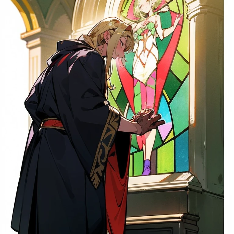 (Sozinho:1.2), (1 freira fofa rezando:1.3) Standing in the church, (praying with hands clasped on chest:1.2), Muito magro, (robe preto longo e transparente:1.5), (seios desproporcionalmente gigantescos:1.3), (estourando seios empinados:1.2), cintura inconcebivelmente estreita, tronco muito curto, pernas longas e magras, fechando os olhos, nariz corado, Boca aberta, (Heavy breathing:1.2), stained glass in the distance, corpo todo, 8k, ultra-detalhado, obra de arte, lindo cabelo detalhado