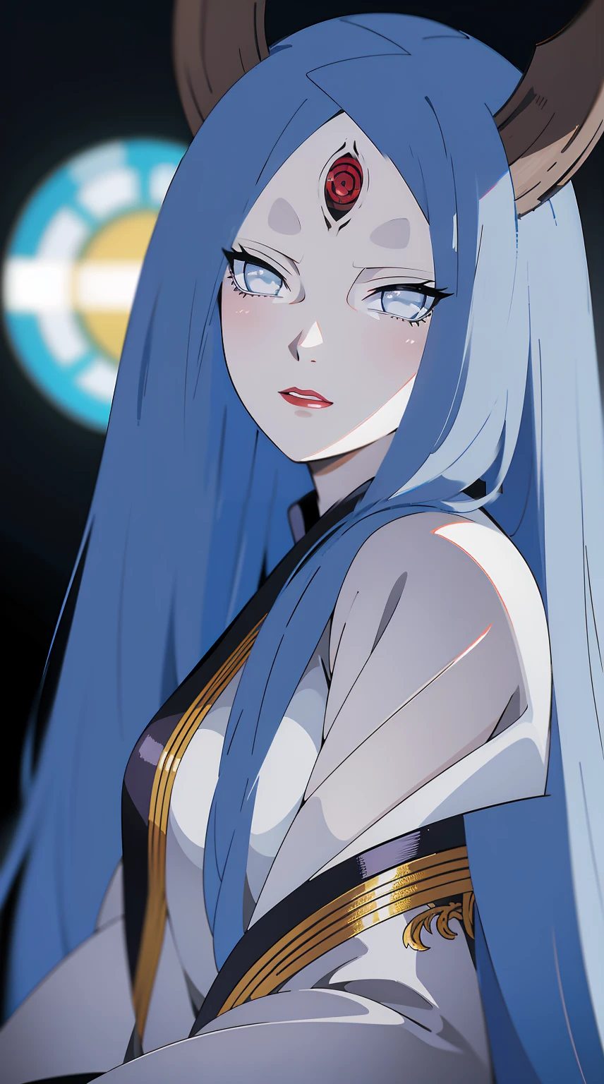 {-erro_de_anatomia:1.0} estilo anime, Masterpiece, film movie still，1girl in、It stands、20years、pale-skinned、innocent smiles、(A detailed face)、(Detailed skin)、moisty，The details are complex、Shallow depth of field、[volume fog]、movie lighting、Reflectors、a Canon EOS R5、50mm lens、f / 2.8、shot at 8k resolution、Close-up，Greenery full bodyesbian，3rd eye，sitting, backwards, looking back, horns
