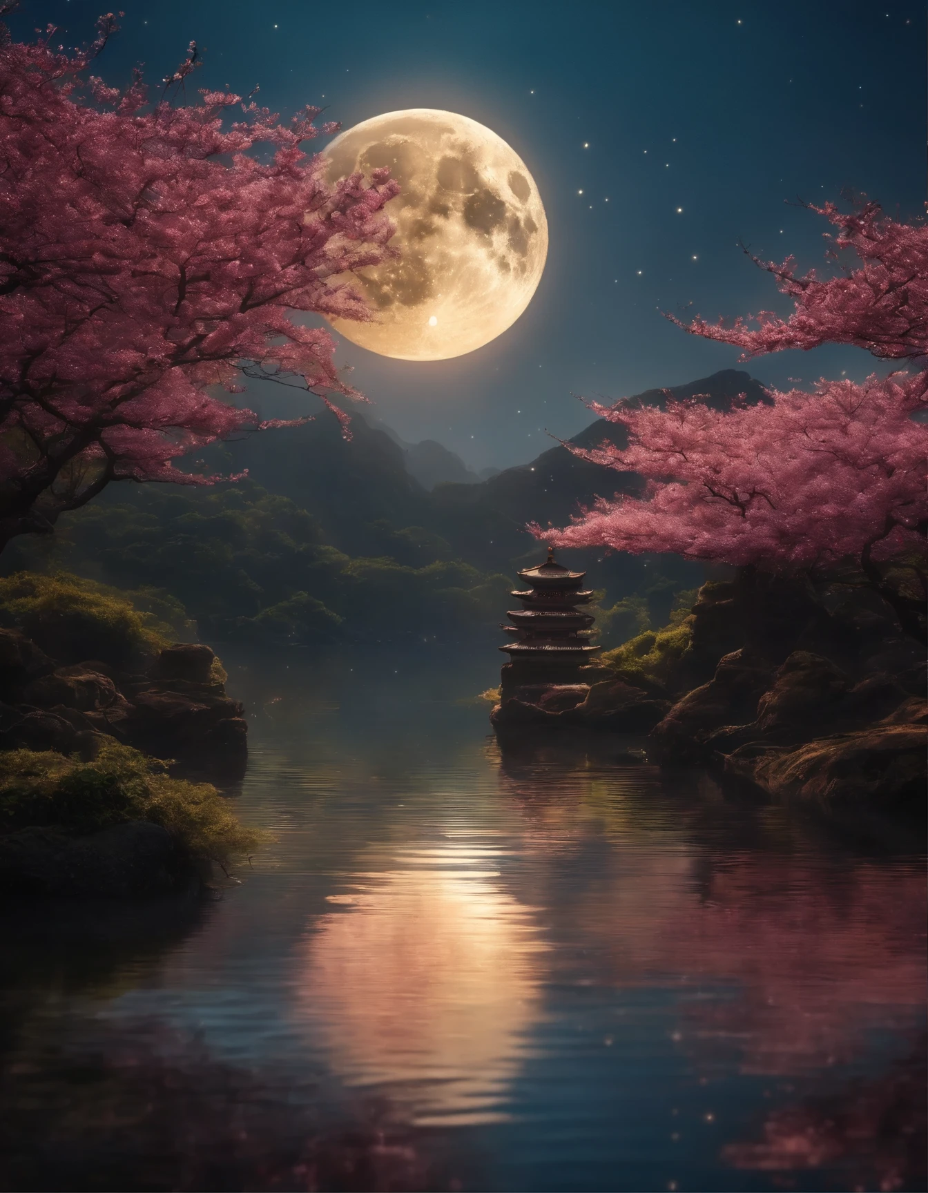 (((masterpiece))), (((best quality))), ((Super detailed)), ((Extremely subtle)),Movie Lighting,((Underwater)), Full of plum blossoms, ((A water bottle is jogging)), Water Ripples,bubble,Sun, moon and stars,Buddha's light