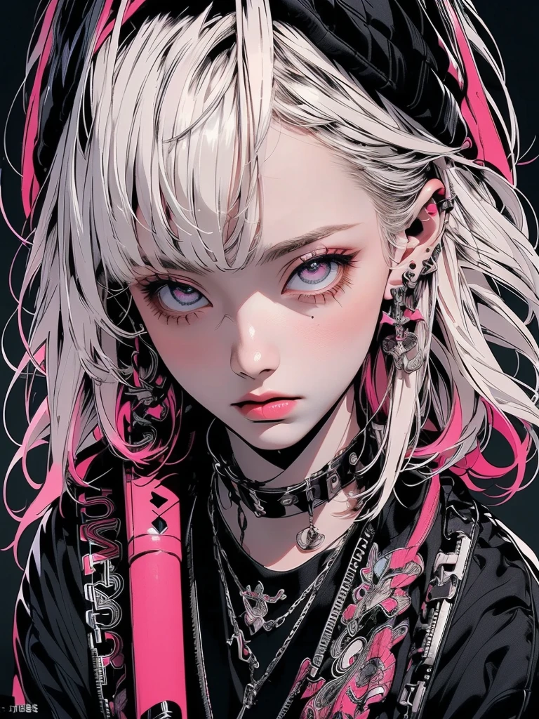 ((((dramatic))), (((gritty))), (((intense))) film poster featuring a young platinum white hair woman as the central character. She stands confidently in the center of the poster, wearing a stylish and edgy Harajuku-inspired hip hop outfit, with a determined expression on her face. The background is aesthetic atmospheric dark and gritty, with a sense of danger and intensity. The text is bold and attention-grabbing, with a catchy tagline that adds to the overall feeling of drama and excitement. The color palette is mainly dark with splashes of vibrant neon colors, giving the poster a dynamic and visually striking appearance,tachi-e
(magazine:1.3), (cover-style:1.3), fashionable, woman, vibrant, outfit, sexy seductive posing, front, colorful, dynamic, background, elements, confident, expression, holding, statement, accessory, majestic, coiled, around, touch, scene, text, cover, bold, attention-grabbing, title, stylish, font, catchy, headline, larger, striking, modern, trendy, focus, fashion,