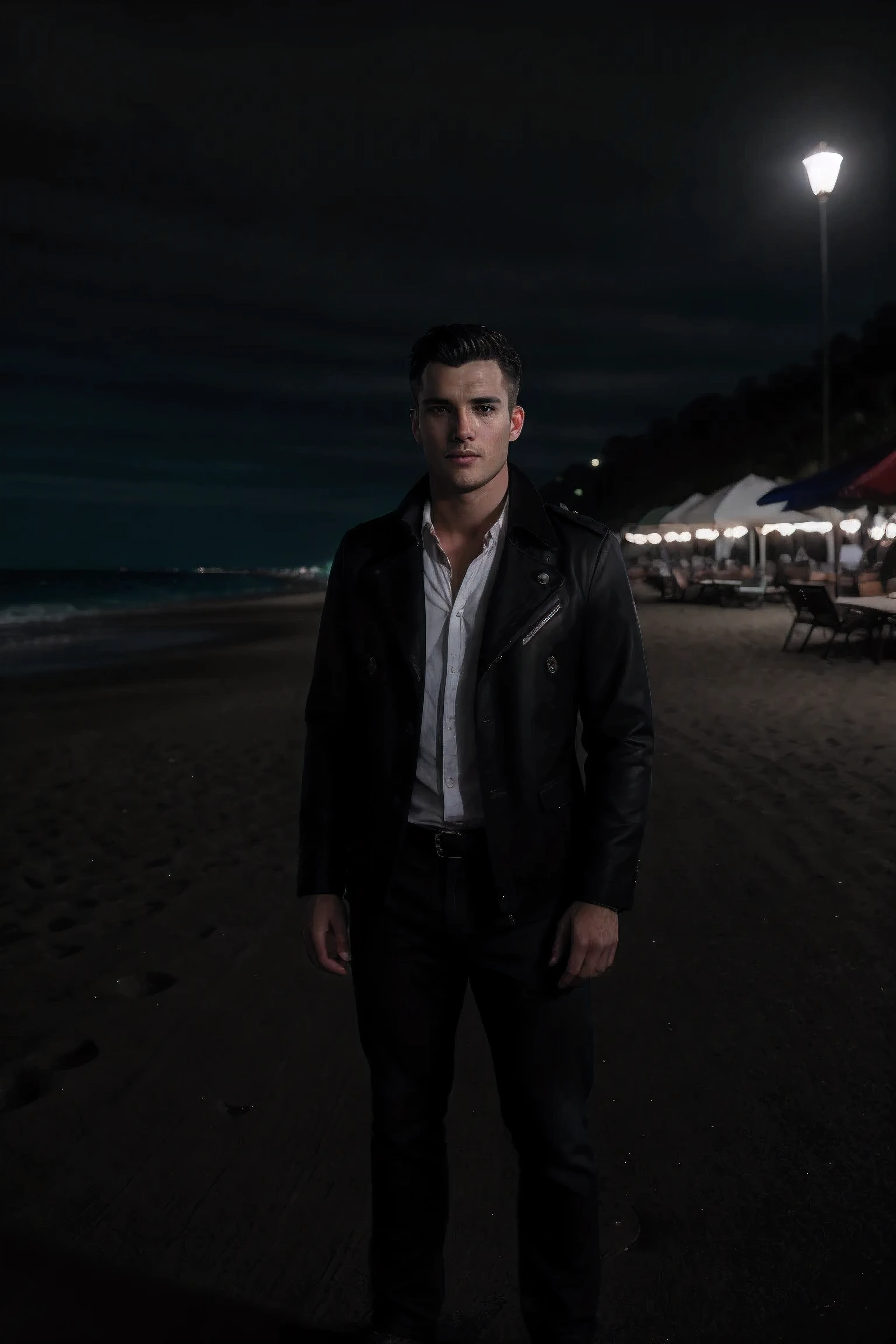 8k uhd, dslr, high quality , RAW photo, Realistic Photography , Full Body, Fujifilm XT3, Canon R5, Handsome Men, Beach Party, Night
