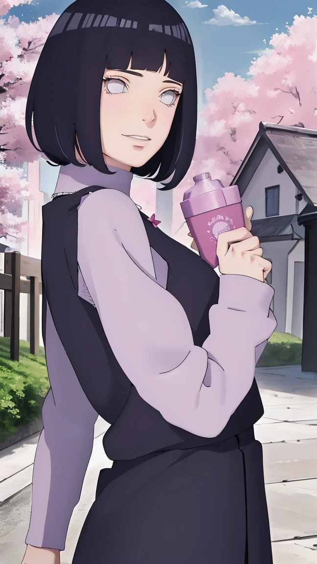 Meisterwerk, absurdres, Hinata\(Boruto\), 1girls, nur,reifes Weibchen, lila Kapuzenpullover,layered sleeves, braune Hose, al fresco,Lavendelblütenfeld, Blick auf den Betrachter, (falling petals), overcast sky, Perfekte Komposition, Detaillierte Lippen, large chest, Beautiful face, Body Propotion, flush, (rosa Lippen), Lange Haare, lila Augen, Sanfter Blick, sad smile, Super realistisch, Detailliert, Fotoshooting, Realistic face and body, Realistisches Haar, Realistische Augen, realistische Nase, Realistische Lippen, backwards, looking back