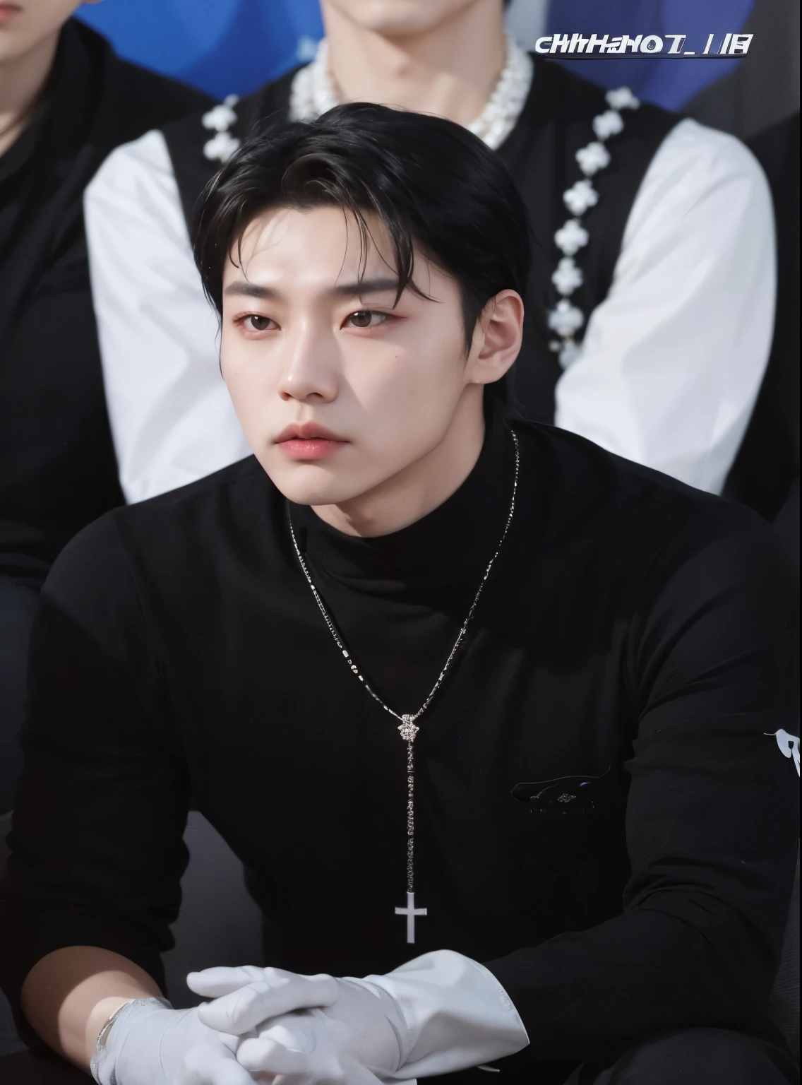 Asian man araffed with a cross necklace and a rosary necklace, Choi san, Inspirado por Choi San from Ateez