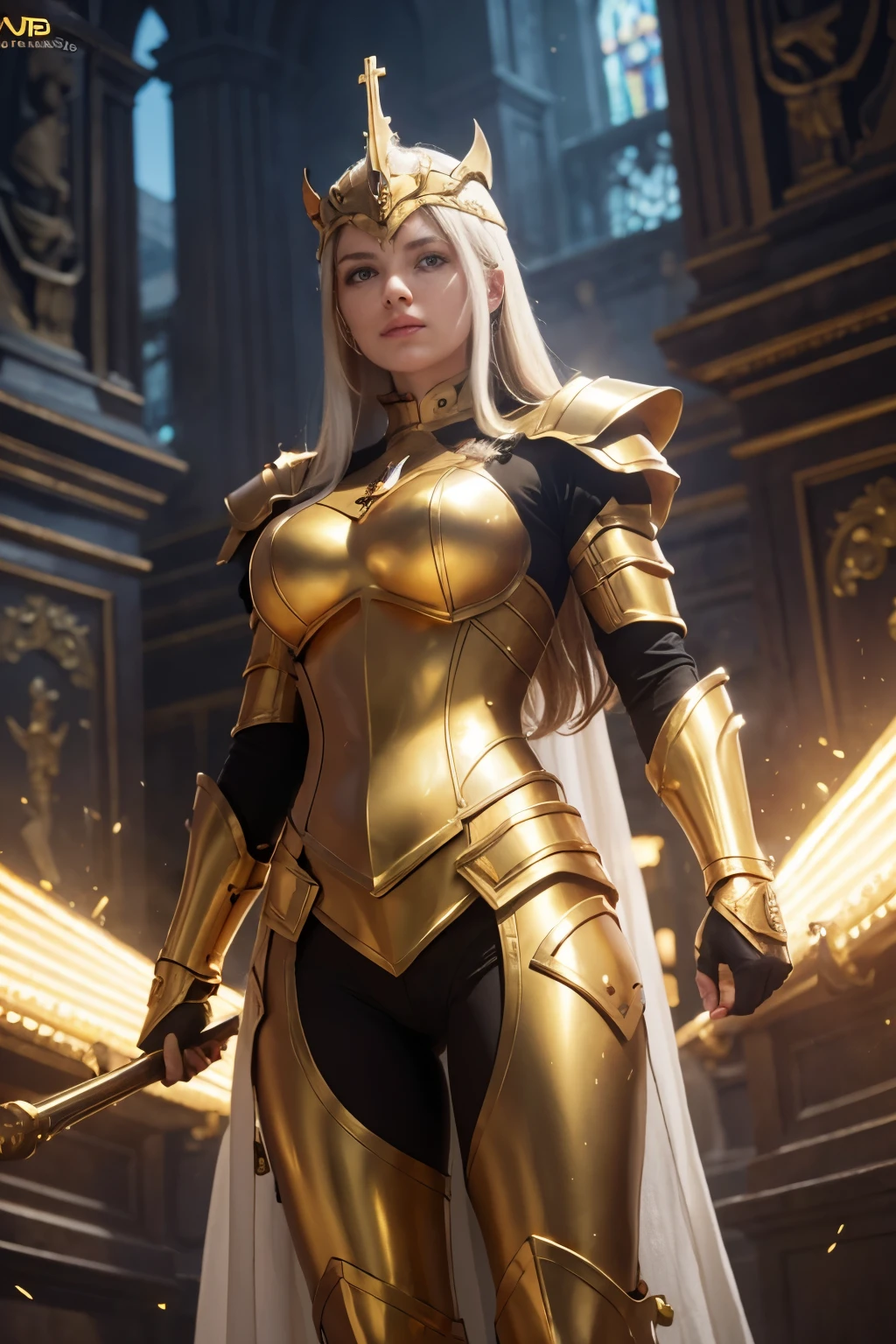 Holy, Golden armor, 4k image, Rallyists, best quality, masterpiece, Movie Lighting  