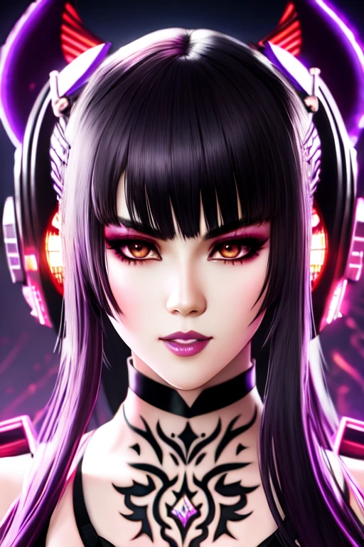 detailed close portrait Eliza Tekken, neon futurista cyberpunk, casaco reflexivo inchado, decorado com ornamentos tradicionais japoneses por ismail inceoglu dragan bibin hans thoma greg rutkowski alexandros pyromallis nekro rene maritte ilustrado, detalhes finos, sombreado realista