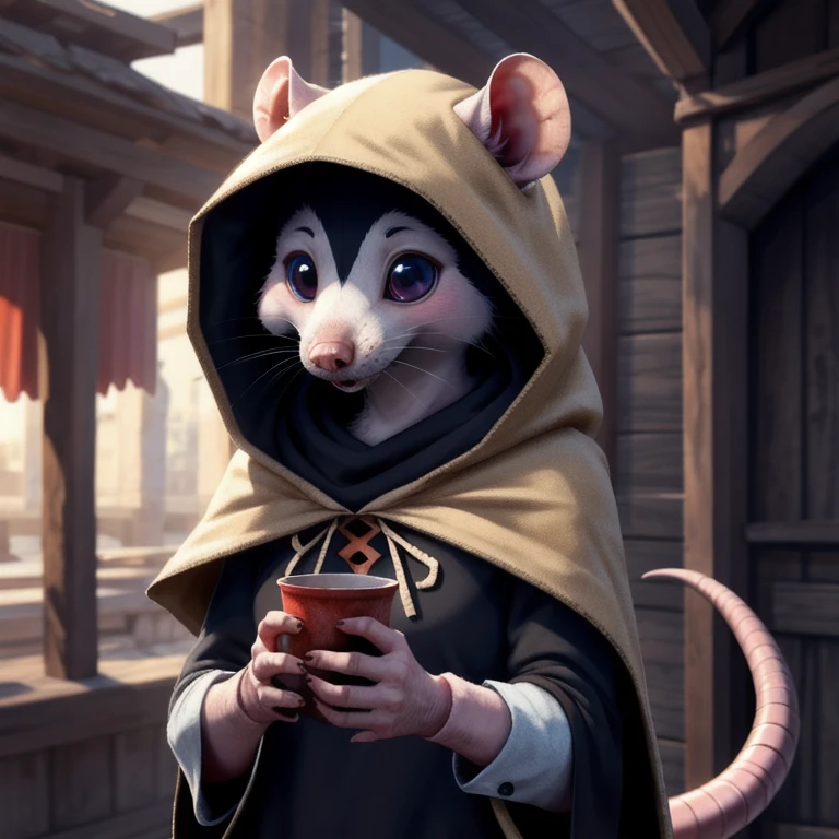 UHD 8k, HDR+, cute female [rat], intricately detailed, hood