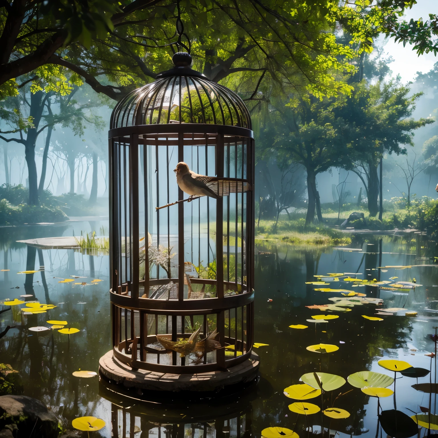 The caged bird longs for the old forest,A fish in a pond longs for its home