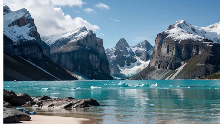 Crea una imagen con Glaciares hasta la mitad de la pantalla y la otra mitad de la pantalla la naturaleza