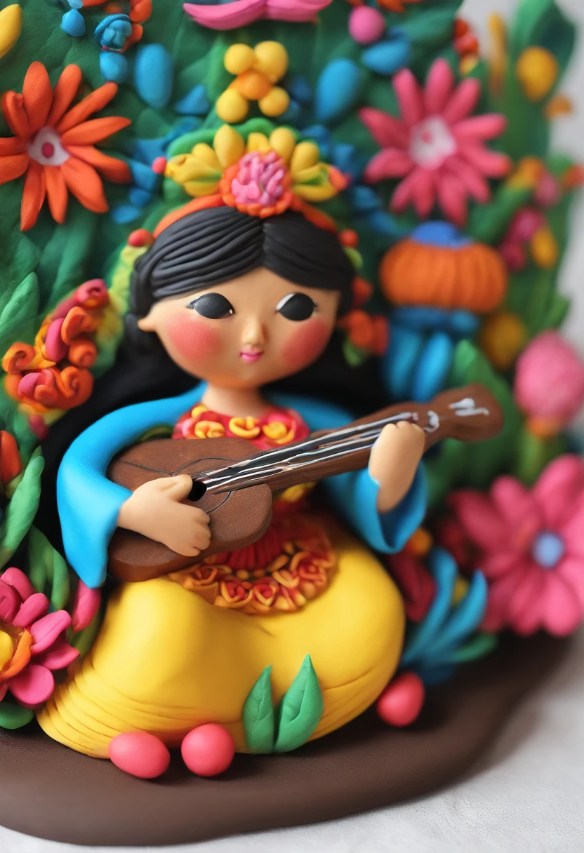 ((Retablo peruano)), ((dos mujeres tocan charango)), ((visten faldas tradicionales de los andes)), ((manos y rostro perfecto)), (aguayo), (charango), (llamas), (hoja de coca), (musica peruana)