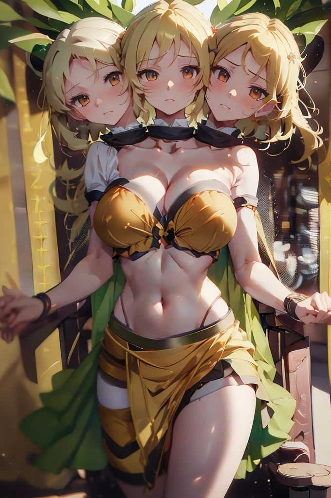(masterpiece, best quality), best quality, (ultra-detailed), (3heads:1.5), 1girl, (okina matara:1.3), masterpiece, best quality, ultra quality, ultra resolution, ultra detail, yellow-orange top, crop top, ((stomach)), midriff, ((groin)), green skirt, normal ears, ????????, blonde hair, very long hair, wavy hair, sidelocks, yellow eyes, parted lips, open belly, sweat, very cute, toned belly, hand on own ?????, eyelashes, (27 year old woman:1.3), (masterpiece:1.5), (best quality:1.5), (beautiful detailed), extremely detailed CG, extremely delicate and beautiful, depth of field, (finely detailed face), (perfect details:1.2), (mature female:1.3), wide pelvis, slender, large veiny ??????, 16k resolution, highres, high quality, high definition, extremely detailed, masterpiece, blonde hair, long hair, alluring presence, braid, short skirt, close up, big ????, young, three-point hat, ????,