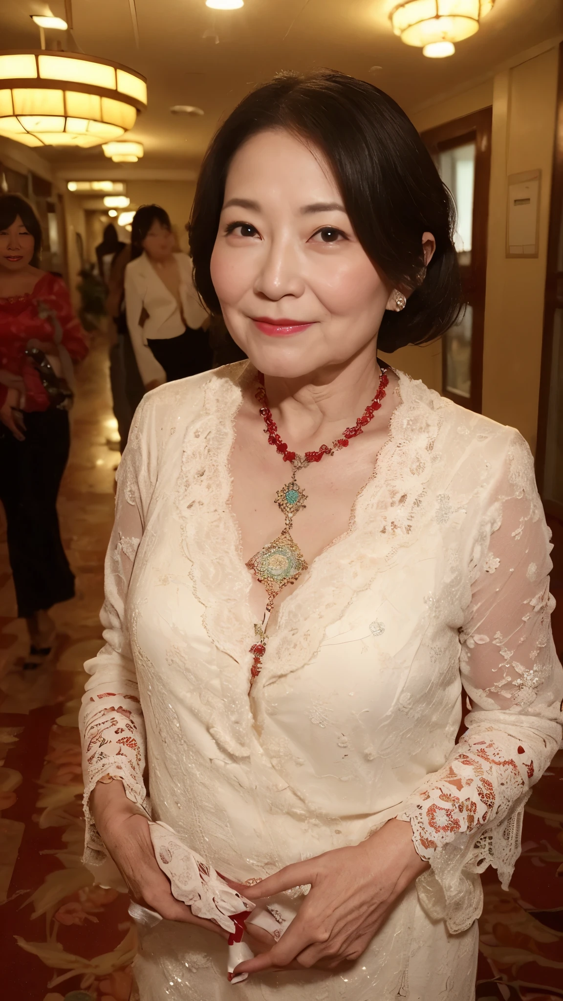 ((super16K)):1.5, ((alone)):1.5((I'Beautiful hallway with decorated ceiling.)), ((so beautiful)), ((Mature Woman)):1.3, ((Concentrated)), (Get noticed), (((後期senior citizen))):1.3, Adult Video, Obscene, Vulgarity, Depict lips accurately, Red lipstick, From the chest up, Show your underwear, senior citizen,Mature Woman, Flashy face, highest quality, super high quality, Realistic, Ultra-dense skin, Perfect body, (1 Japanese Mature Woman), (erotic), 120 years old, Big Breasts, Fascinating, Glamour, sexy, Pure white skin, Looking at the audience,