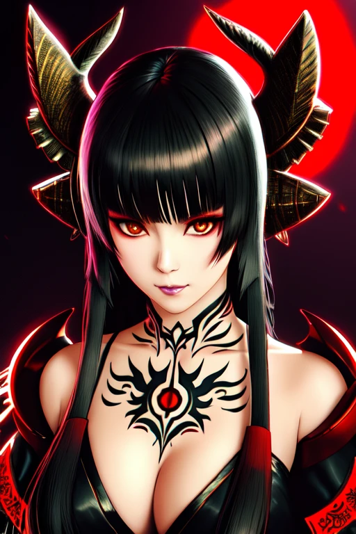 detailed close portrait Eliza Tekken, neon futurista cyberpunk, casaco reflexivo inchado, decorado com ornamentos tradicionais japoneses por ismail inceoglu dragan bibin hans thoma greg rutkowski alexandros pyromallis nekro rene maritte ilustrado, detalhes finos, sombreado realista