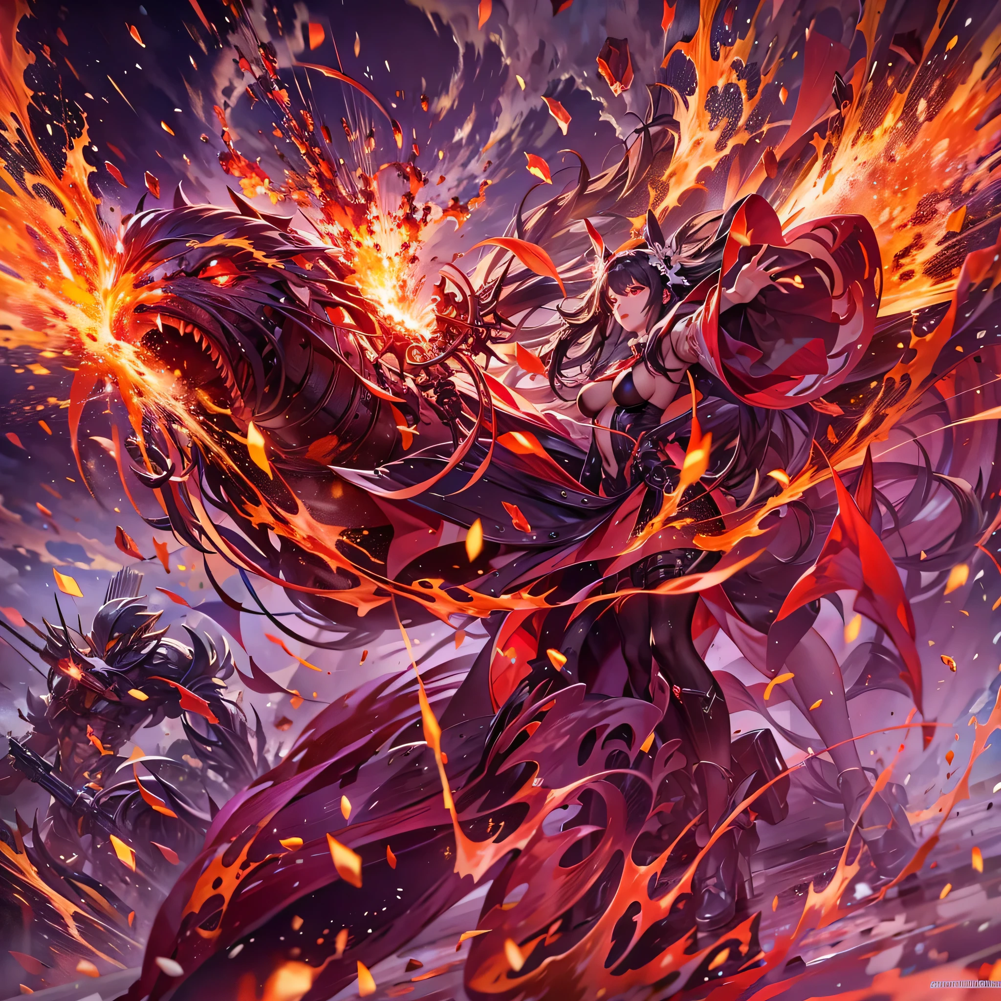 perfect anatomy, masterpiece:1.4, best highres, 16k, (battle style), (in the battlefield), (the background is Big Explosion:1.5), break, (LOT of red light painting:1.6), (long exposure:1.4),
(both hands holding biggest flame AND red lighat), BREAK, (solo:1.3 straight black hair long hair femdom girl), ((18 yo)), bigboobs, break, (detailed red eyes), (anxiety face), (in a detailed red Magical Robe).
