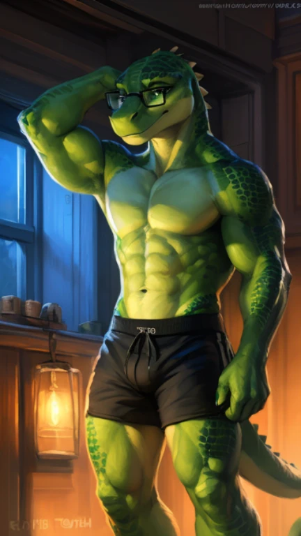  , (((A green anthropomorphic lizard with glasses and   his muscles  and is shirtless wearing black and green shorts and good lighting standing ))) , big chest, day,, , detailed,, beautiful and detailed portrait of an anthropomorphic
A green anthropomorphic lizard with glasses and  flexing his muscles  and is  wearing black and green shorts and good lighting , (((male ))) uploaded , zaush, foxovh, movie lighting,  detailed, uploaded to e621, beautiful and detailed  kenket, Ross Tran, ruan jia, uploaded to e621, zaush, foxovh, movie lighting,, 