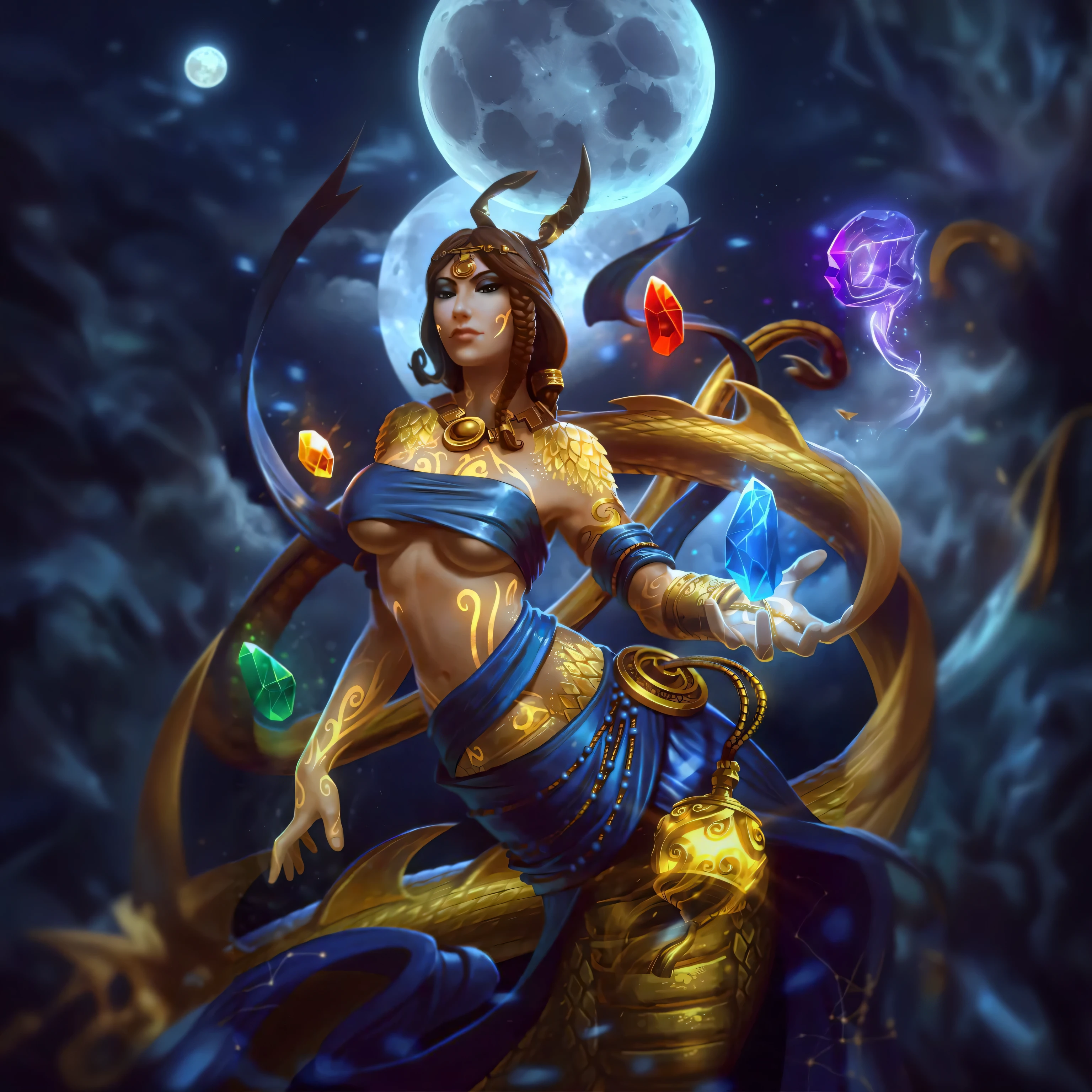 Moonlight, goddess, smite , nuwa , golden , blue dress