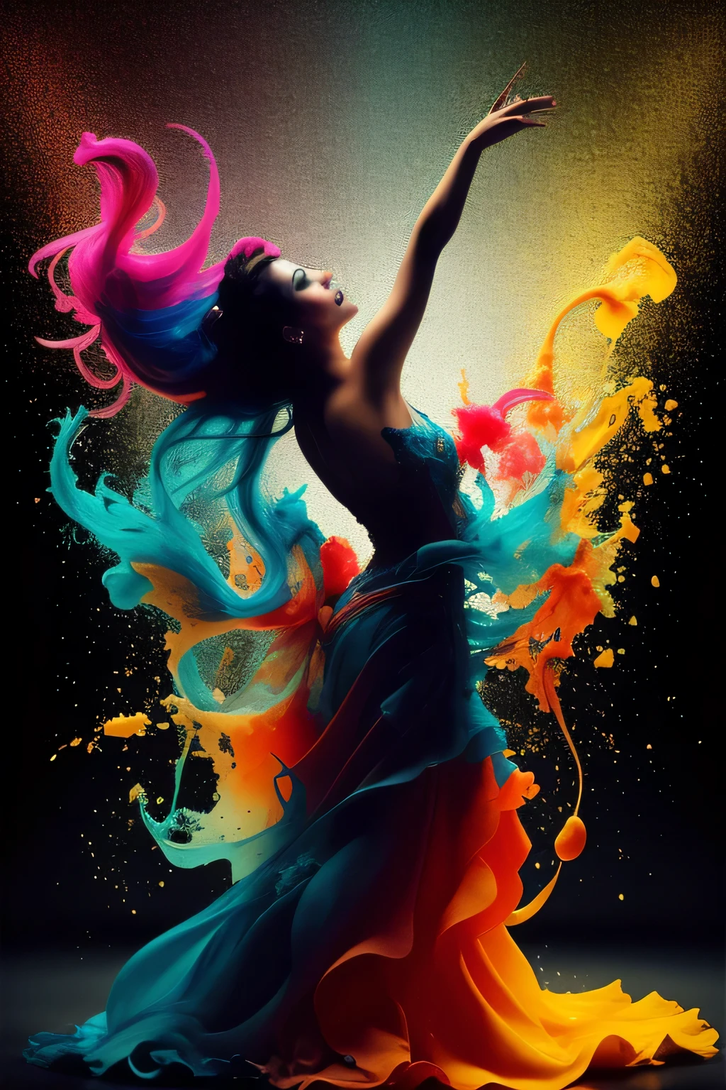Alberto seveso art, dancing sillhouette, water ink, ink water, ink cloud, alberto seveso art, loose painting style, intricate detail, cinematic lighting, octane render, 8k render, volumetric lighting