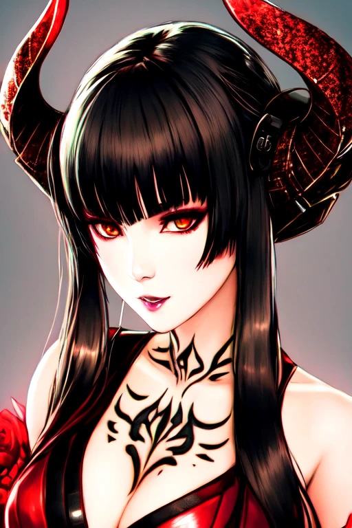 detailed close portrait Eliza Tekken, neon futurista cyberpunk, casaco reflexivo inchado, decorado com ornamentos tradicionais japoneses por ismail inceoglu dragan bibin hans thoma greg rutkowski alexandros pyromallis nekro rene maritte ilustrado, detalhes finos, sombreado realista