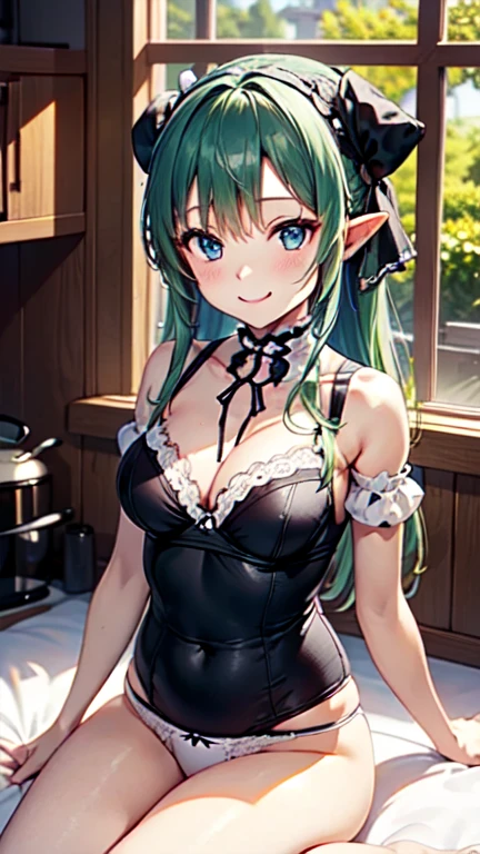 Obra maestra、ultra precision、alone,AsunaAgua、sonrisa、cocina、Victorian mucama、mucama、cinta blanca、pelo azul claro、ojos azul claro、duende、cerrado、ropa gotica ta,traje de asistencia,ropa gotica loli
