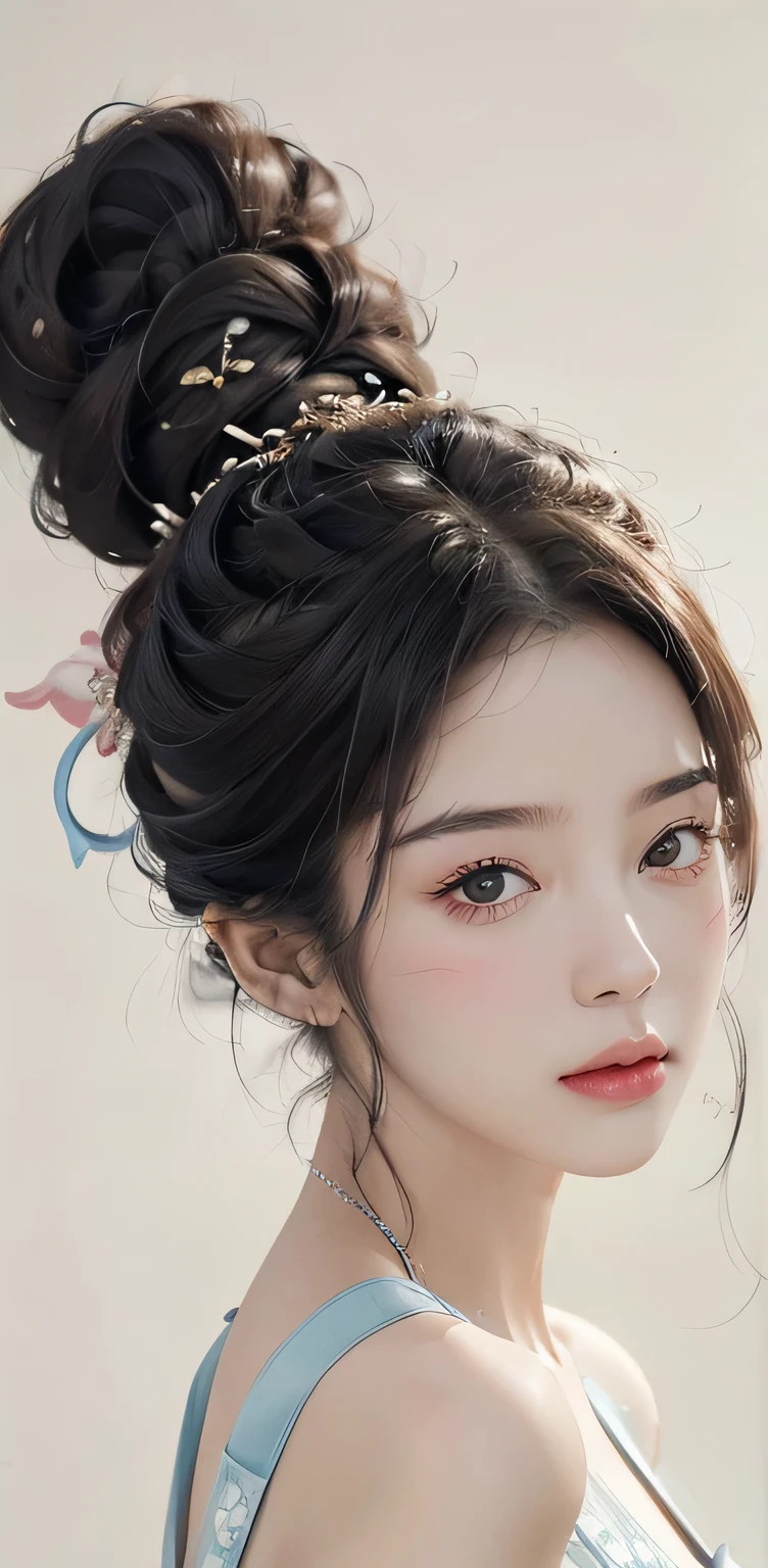 masterpiece, 1 beautiful girl, Exquisite eyes, Double eyelids, Eye bags,top quality, Ultra high resolution, (Reality: 1.4), original photo, , Movie Lighting, Naka Himself, Asian Beauty, Korean, very beautiful, beautiful skin, slim, Body facing forward, (Surreal), (high resolution),, (Very detailed), (Beautifully detailed eyes), (Ultra Detailed), Delicate face, Looking at the audience, Face straight ahead, Neat clothes, sleeveless, short hair, Black Hair, 46 points side bangs, White background, tidy room,