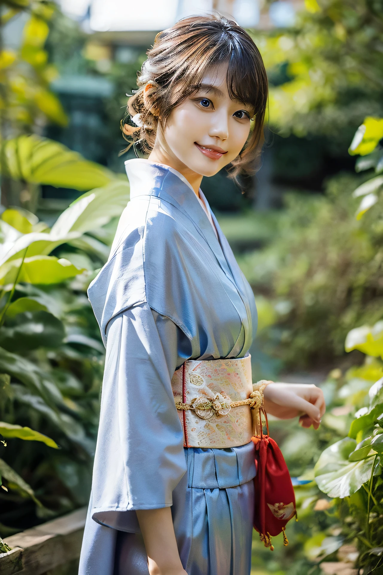 
1girl, solo, (20 years old), black hair,
closed mouth, (smiling:0.8),
(kimono:1.2), obi, sash, japanese dress,
looking at viewer, (upper body:1.2), (front view),
photo, photo realistic, best quality, high quality, 8K, RAW, masterpiece, high detail, detailed face,