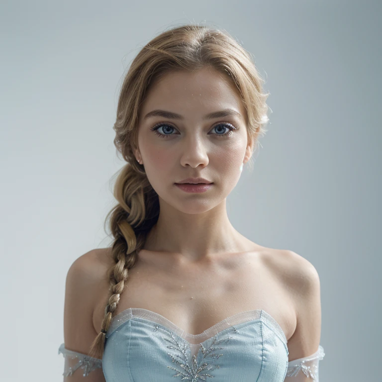 (best quality, masterpiece), 1girl, upper body, looking at the viewer, frozen, Elsa, white background