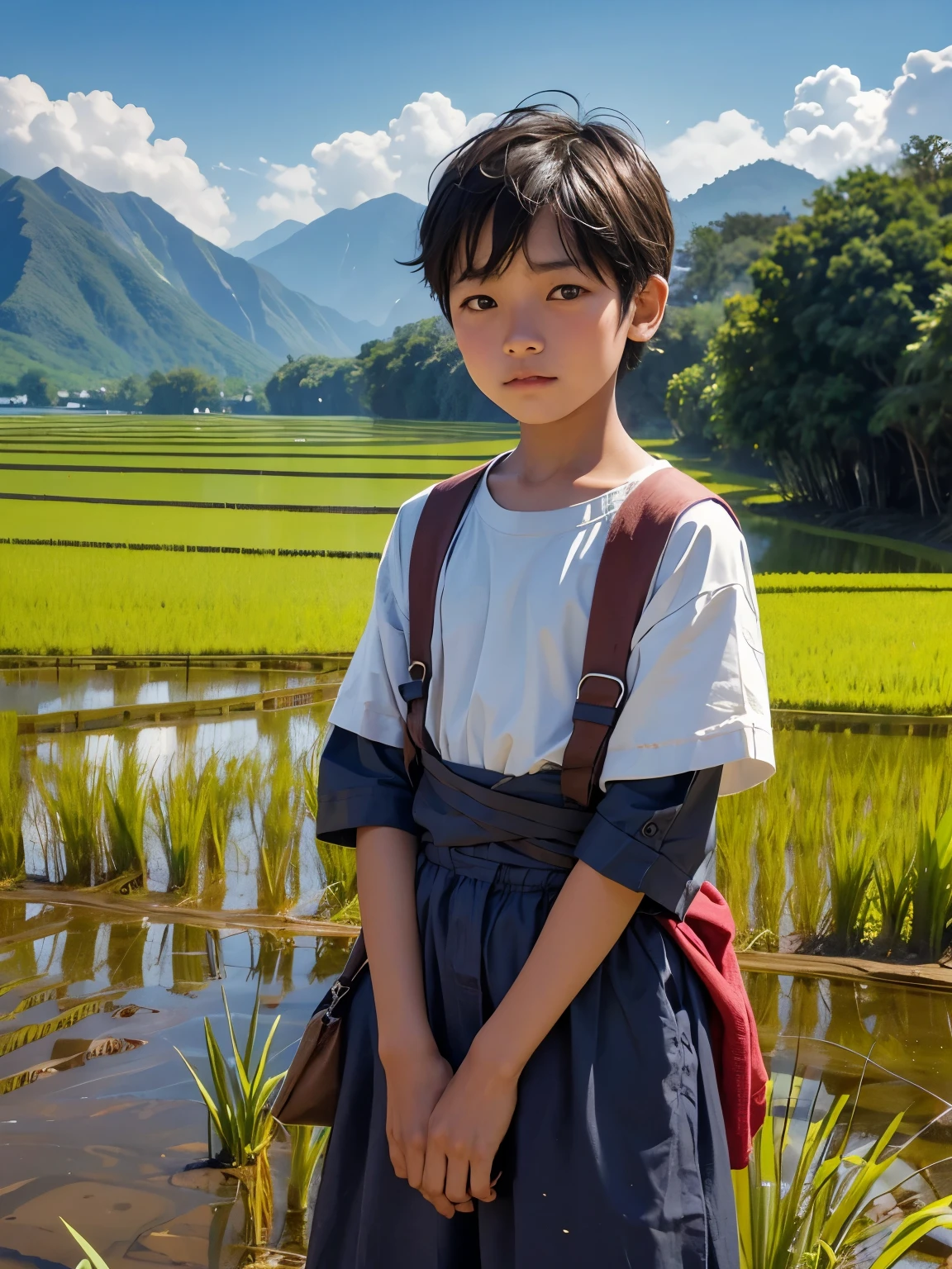 13 years old village boy in a ricefield