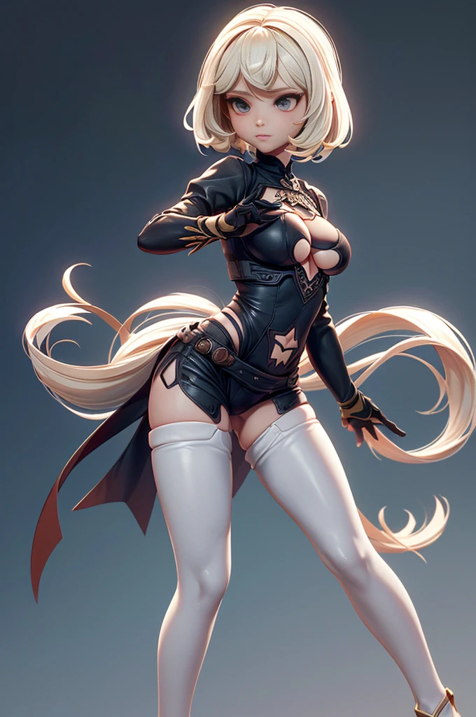 Nier automata, (nier automata), solo, ray tracing, Estilo 3D, 3DMM, corpo inteiro,(Front view), (Emist on the left),(seios muito grande),barriga perfeita, perfect and symmetrical eyes, (perfect handuturistic sword in hand)), ((cabelos curto)), pele clara, cintura fina, pernas grande, low water, Show legs to the top of the waist, (tecido partido caindo sobre as pernas),((top muito aberto)),pele ultra realista, pele ultra detalhada, olhos realistas humano,pele ultra realista,traje super sensual, top com babados,(pubis com muito volume),(extremamente sensual),(very sensual),((saia rodada com texturas detalhas nas extremidades)),((saia rodada com abertura em uma das laterias)),((saia curta projetada para traz)),((bodysuit extremamente fino branco cavado)),((white bodysuit with slit to the waist)),((mid-waist bodysuit)),(mostrar pernaostrar pernas), top quadriculado, fendas da cintura para a coxa, desenhos decorando tecidos, linhas acesas no tecido,texturas bem definidas, dress flying backwards,(((bodysuit cavado branco))),(((bodysuit fino e cavado branco no alto da cintura))),(((ninfa))),(((ninfeta))),((ninfeta)),(((modelo coreana))),(((sling bikini)))