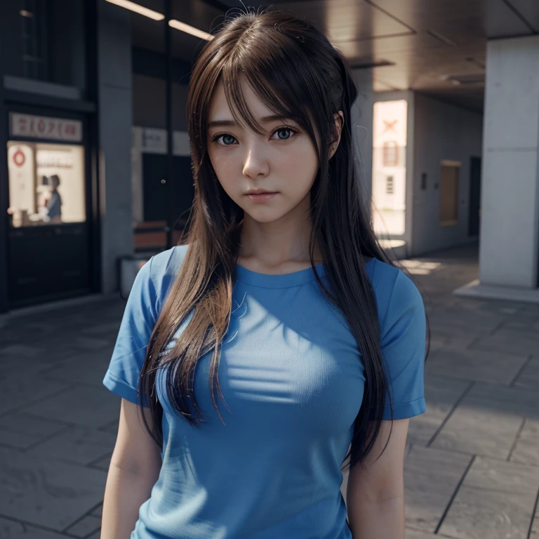 anime girl with long hair and a blue shirt posing for a picture, realistic anime 3 d style, 3 d anime realistic, photorealistic anime, photorealistic anime girl render, smooth anime cg art, anime styled 3d, realistic anime artstyle, anime realism style, anime style. 8k, realistic young anime girl, render of a cute 3d anime girl