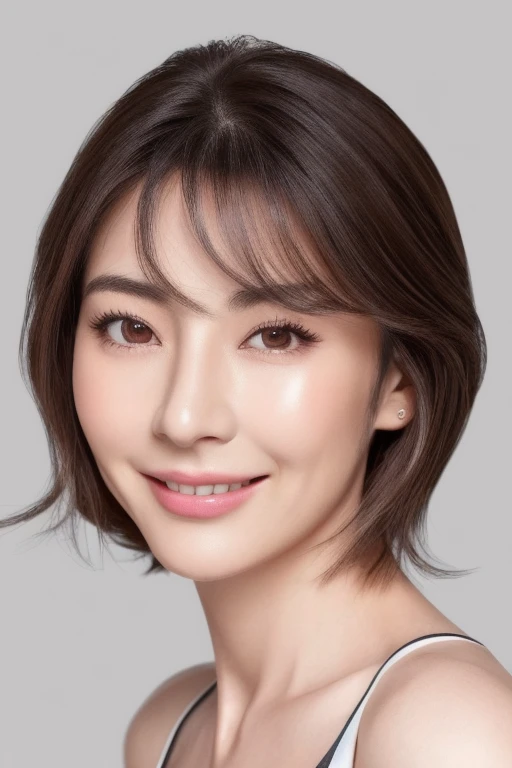 (highest quality, High resolution)))), Very detailed8K,A middle-aged Japanese woman with a glamorous body, around 50 years old, (Ultra HD, Very detailed, Very detailed, Very realistic, Ultra-Realistic Skin, Realistic photos), (1 girl:1.5), Strongly wavy long hair with light highlights, Bobcut, (Dynamic pose), An excited look、To the camera, A light smile, Purple eyes, (Nadium Chest: 1.2), (Beautiful and elaborate face, Fine and beautiful eyes), White tight tank top, Transparent material), Cleavage, , dripping sweat, ),Black Stockings、Loose skin、Heavy makeup、Inside the house、Brown eyes、Gloss lips、Thin eyebrows、Tan Skin