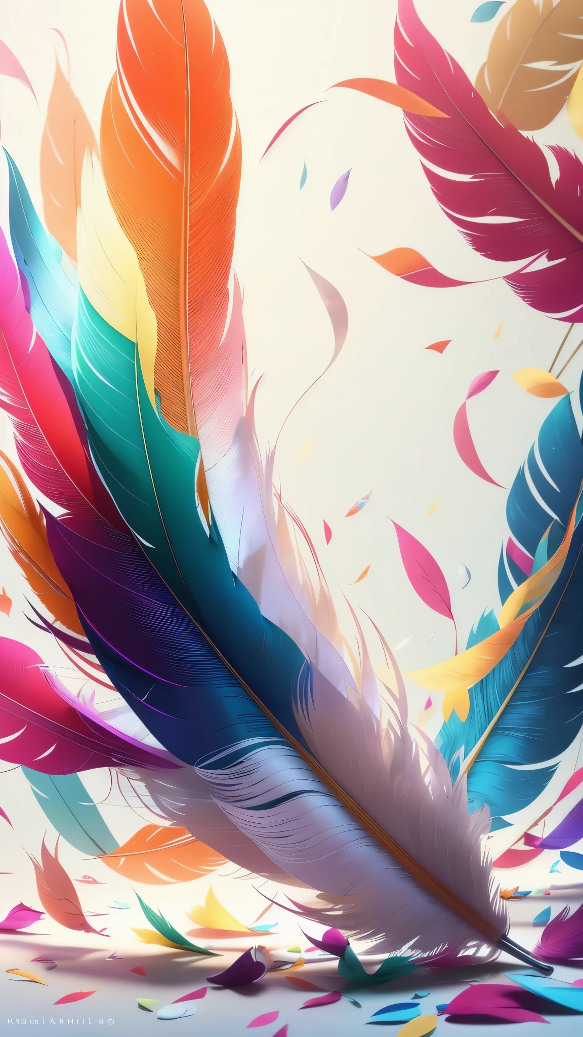 brightly colored feathers are scattered on a white surface, digital artwork 4 k, digital art 4 k, digital art 4k, beautiful art uhd 4 k, 4k detailed digital art, 8k hd wallpaper digital art, 4k highly detailed digital art, beautiful digital artwork, wallpaper 4k, wallpaper 4 k, 3d digital art 4k, 8k stunning artwork
