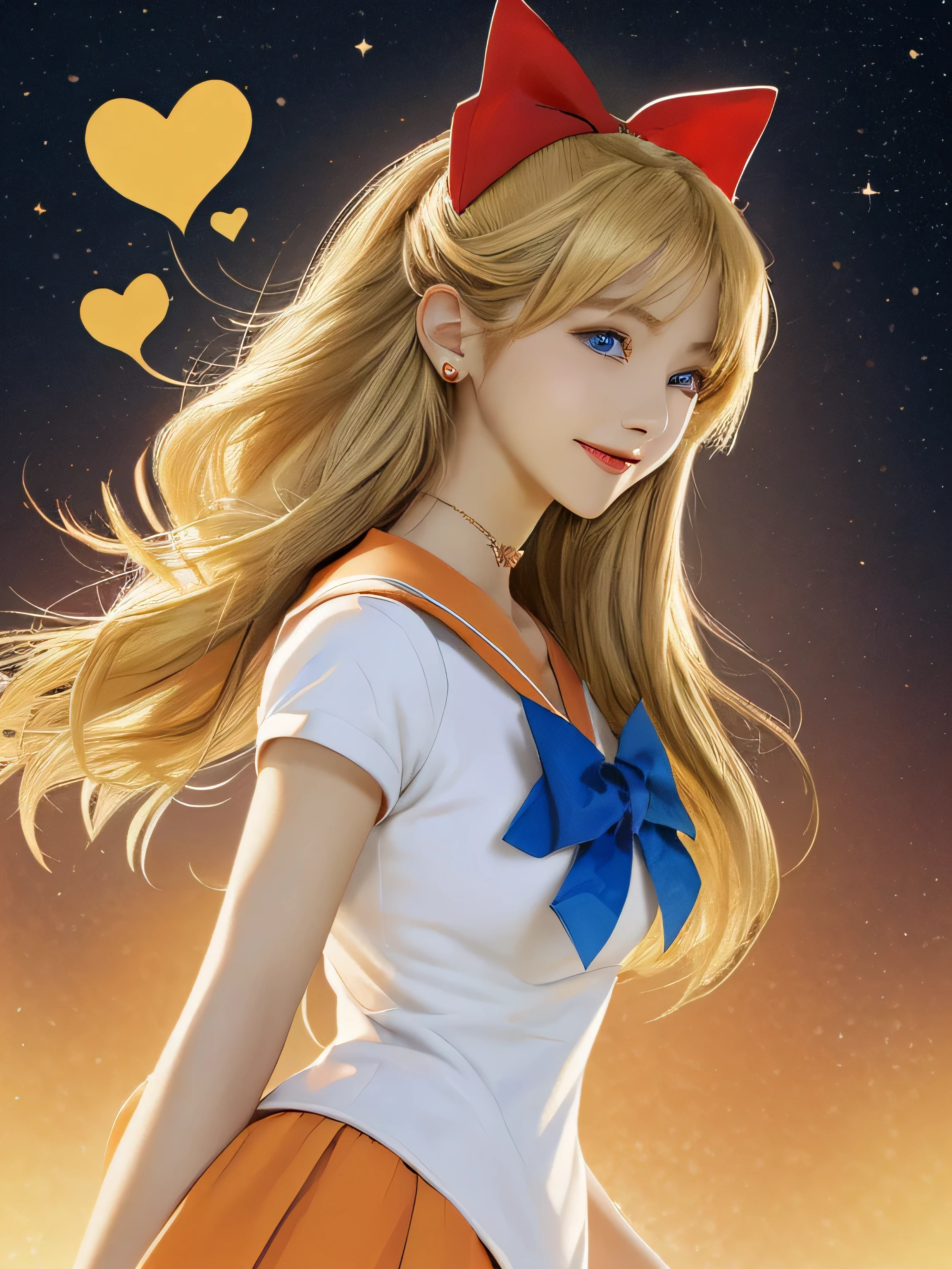 (masterpiece, highest quality; 1.3), Very detailedなCG, Very detailed, 1 girl, alone, smile, Looking at the audience, Stylish angle, Long blonde hair, blue eyes,
SV1, Sailor suit, Orange Skirt, Elbow hand pockets, tiara, Orange sailor collar, Red Bow, orange necklace, White gloves, jewelry,
Many Hearts, face focus, Venus, tornado, Abstract background, storm of heart, Stop beam, heart bubbles, Heart Bus, Stop Star, heart flower, heart light, world of heart, Heart Background, Galaxy Background, Heart Weapon, Heart Halo,