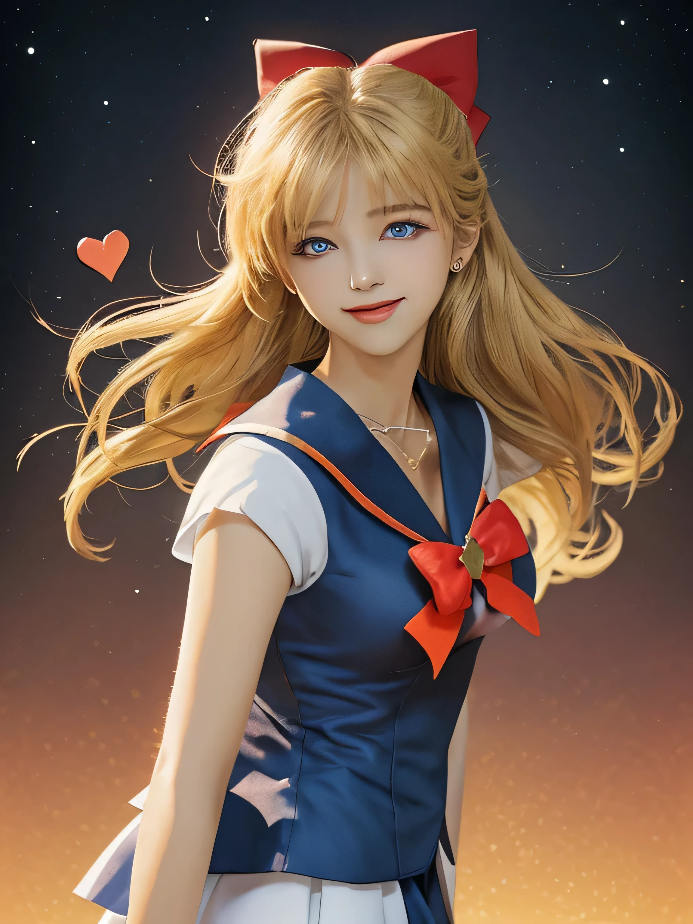 (masterpiece, highest quality; 1.3), Very detailedなCG, Very detailed, 1 girl, alone, smile, Looking at the audience, Stylish angle, Long blonde hair, blue eyes,
SV1, Sailor suit, Orange Skirt, Elbow hand pockets, tiara, Orange sailor collar, Red Bow, orange necklace, White gloves, jewelry,
Many Hearts, face focus, Venus, tornado, Abstract background, storm of heart, Stop beam, heart bubbles, Heart Bus, Stop Star, heart flower, heart light, world of heart, Heart Background, Galaxy Background, Heart Weapon, Heart Halo,