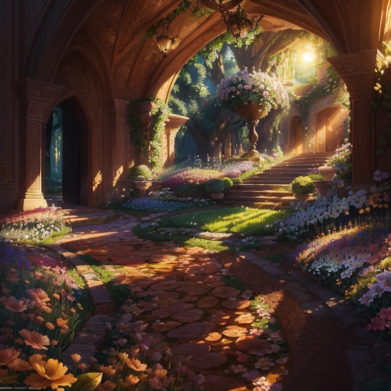 (Masterpiece, Best Quality, (Ultra-Detailed:1.2), 8K Wallpaper, Extremely Detailed CG),
(An Exquisite Flower Garden, Lush Greenery, Best Illumination, Best Shadow),
(Sunlight Streaming Through, Depth of Field, Warm and Inviting Ambiance),
Imagine a flower garden so intricately and realistically rendered, it feels as if you've stepped into another world. (Best Quality:1.1) Every petal and leaf is meticulously crafted, each vein and texture visible in stunning detail. The sun casts a golden glow over the scene, creating (U