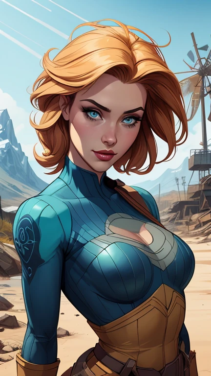 Personagem mulher estilo atompunk Fallout 4 Rainha Anna de Arendelle com marcas de guerras Imagem de desenho animado de uma mulher .Ilustra??o estilo desenho animado, estilo de arte dos desenhos animados, estilo de arte dos desenhos animados, digital illustration style, estilo atompunk design de personagens altamente detalhado, arte digital detalhada coragem, Forest fan art, Design de personagens de retrato, beautiful digital illustration, retrato de alta qualidade, Arte em quadrinhos, mulher jovem cabelo com transas lindas . Queen Anna of ArendelleBeautiful lined eyes Medium large bust and wonderful sexy clothes. image expression of sexual desire from waist to head illustration Queen Anne of Arendelle atompunk style Fallout 4
