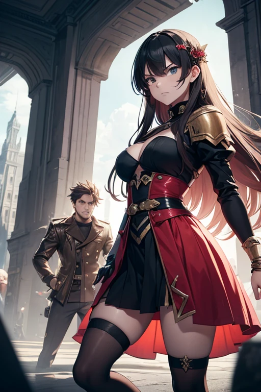 Angry couple, a man and a age girl are fighting each other. they wear fantasy outfits