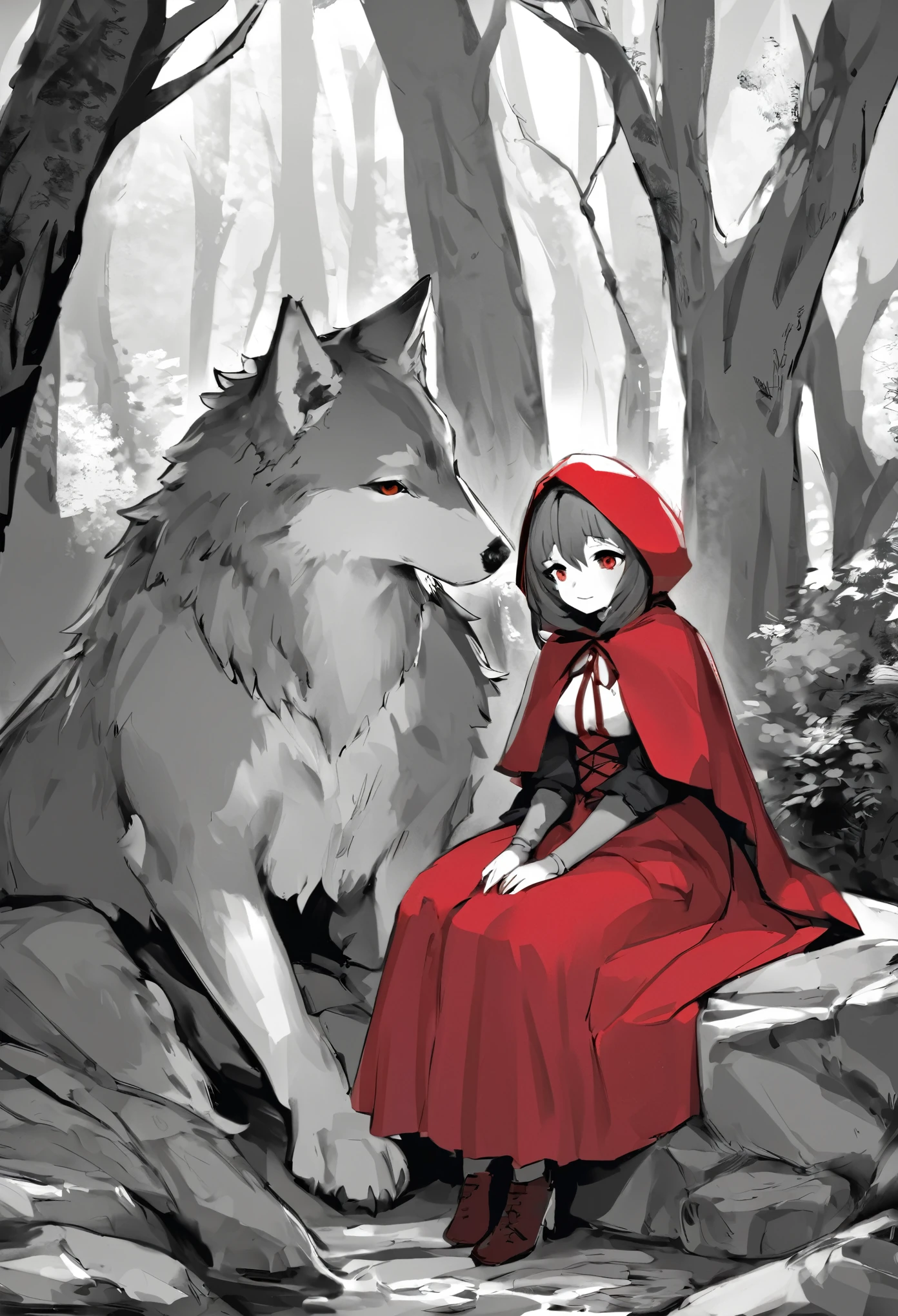 nsfw, masterpiece(1girl, wolf, rape, zoophilia, Mating, pussy sex, Pregnancy, nakadasi, creampie, pussy juice)Little Red Riding Hood, puffy nipples, forest, torn clothes, undressing, open Clothes, absurdres, perfect anatomy, tomogao, good lighting,