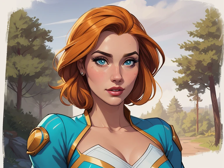 Personagem mulher estilo atompunk Fallout 4 Rainha Anna de Arendelle com marcas de guerras Imagem de desenho animado de uma mulher .Ilustra??o estilo desenho animado, estilo de arte dos desenhos animados, estilo de arte dos desenhos animados, digital illustration style, estilo atompunk design de personagens altamente detalhado, arte digital detalhada coragem, Forest fan art, Design de personagens de retrato, beautiful digital illustration, retrato de alta qualidade, Arte em quadrinhos, mulher jovem cabelo com transas lindas . Queen Anna of ArendelleBeautiful lined eyes Medium large bust and wonderful sexy clothes. image expression of sexual desire from waist to head illustration Queen Anne of Arendelle atompunk style Fallout 4