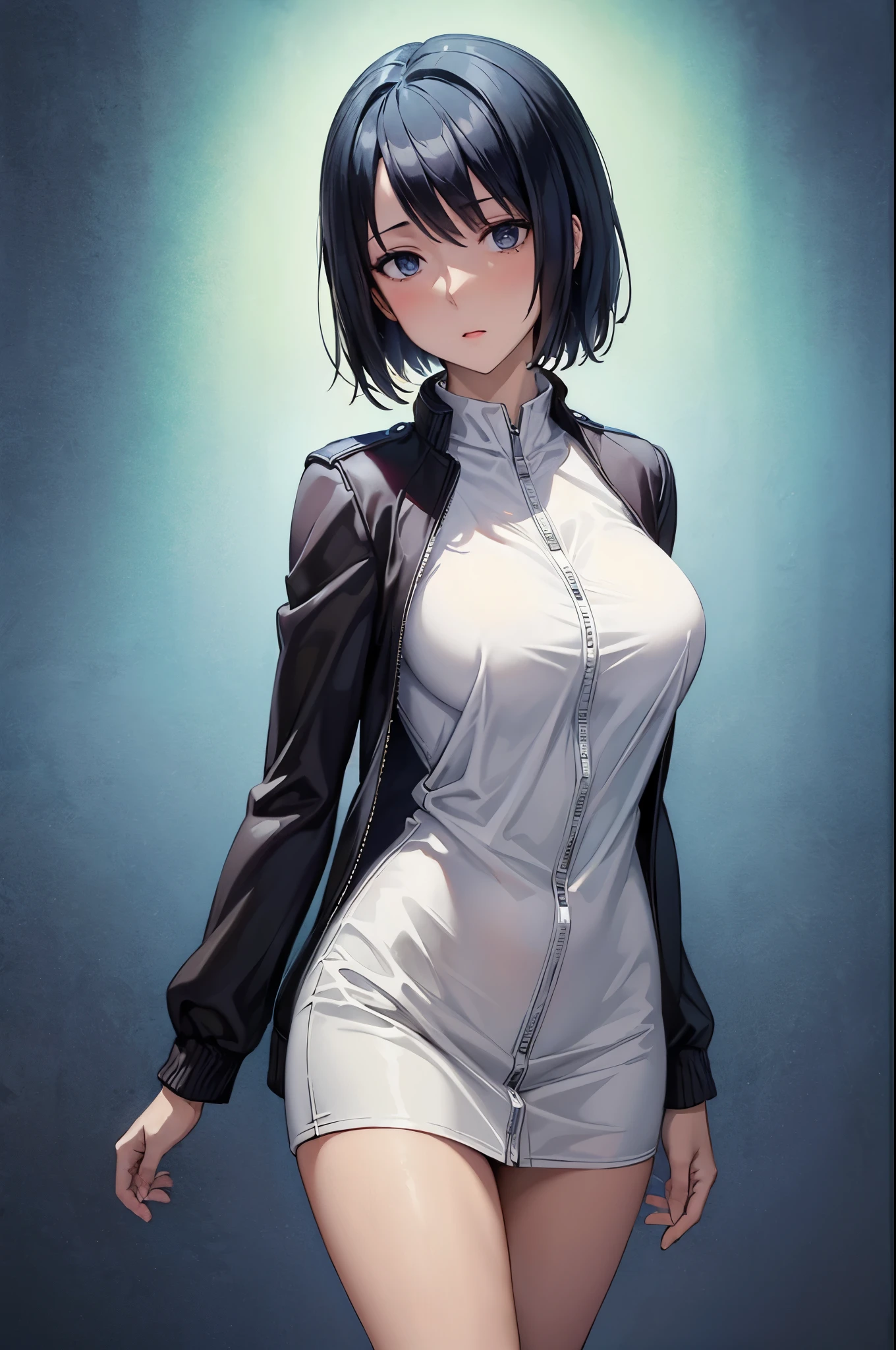 (masterpiece, best quality:1.2), expressive eyes, perfect face, highres, 1girl, solo, (female:1.5), ishigami_yuu, open jacket, standing, upper body, looking at the viewer