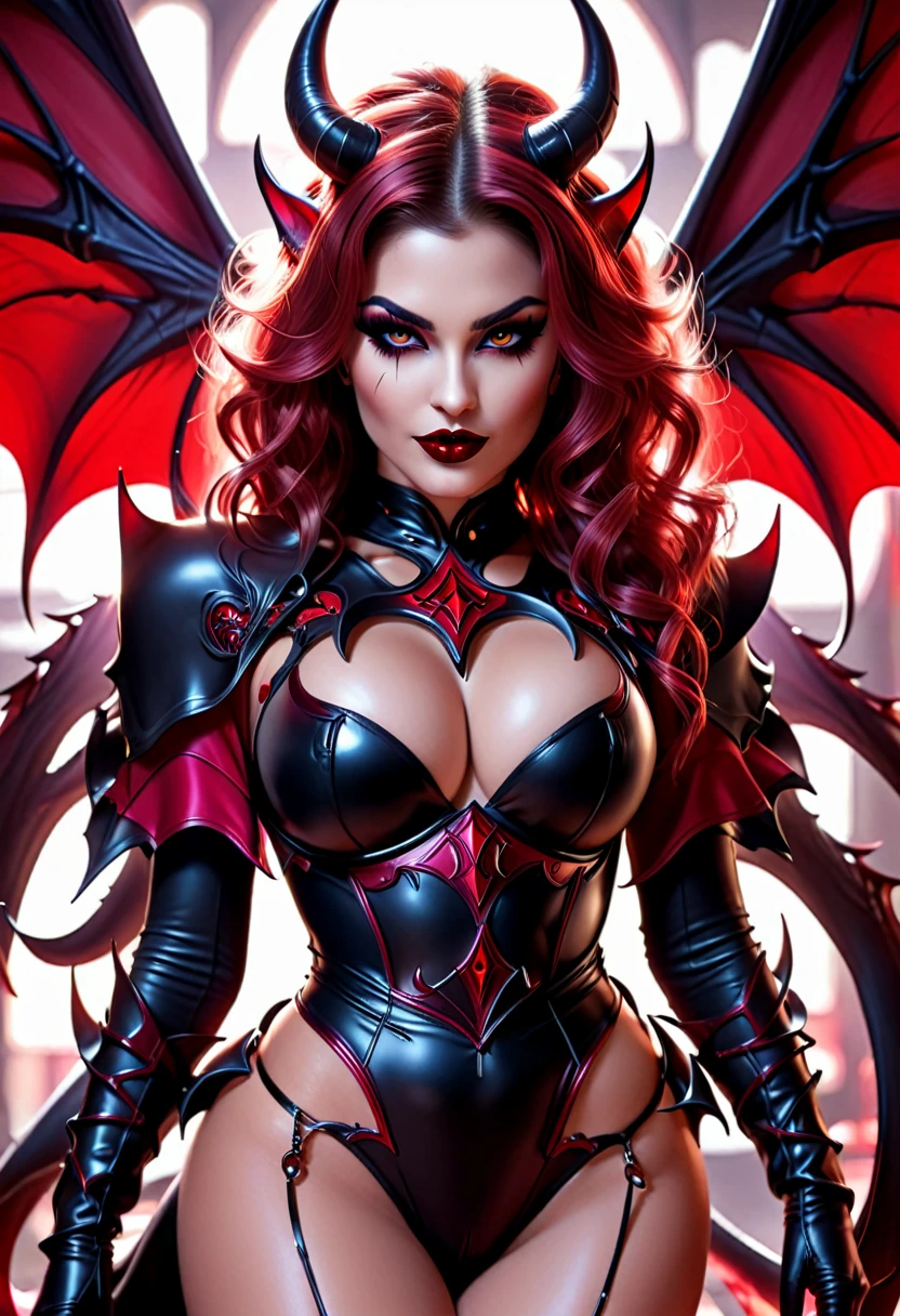 Realistic Beautiful evil demonic sexy demented devil women,beautiful seductive facial expression,gorgeous facial features, perfect ruby skin, large curled devil horns, think curved jet dark eyebrows, long luscious eyelashes, thick dark eyeliner, jet dark eye shadow, thick jet dark lipstick, , thin detailed little nose, high cheek bones, small areolas, small perky dark nipples, large voluptuous curved breasts, sexy seductive waist, seductive hips, demonic devil lingerie, large detailed demon wings, hyper realistic detailed neon ruby eyes