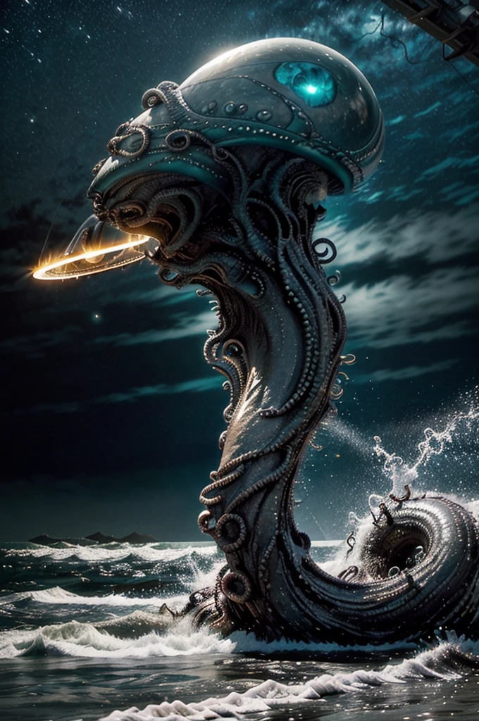 (scifi, horror)"(best quality,4k,highres),
A lovely woman (25, athletic, busty, golden ratio figure, random race, brightly colored hair, dressed appropriate to the scene),awakened rudely [on the beach] (panic and struggle),
A UFO hovers nearby, an neon gelatinous Eldritch tentacle (very large, octopus like, many large tentacles) alien has the woman,
enthusiastically exploring and carrying the woman towards the UFO [otherworldly lights] (damsel abduction),
night time beach,
(ocean) waves crashing loudly, gentle breeze,
reflections on wet sand,
(strong contrast) between darkness and UFO lights,
(long exposure) streaks of light in the night sky,
(moody) atmosphere,
(vibrant colors) with a touch of (cool tones),
(dramatic) shadows and highlights,
(wild, untamed) nature surrounding the beach,
(surreal) and (dreamlike) landscape."