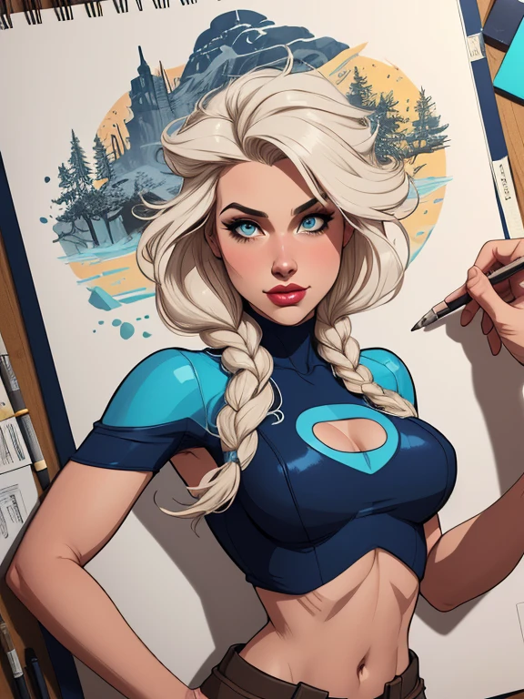 Personagem mulher estilo atompunk Fallout 4 Rainha Anna de Arendelle com marcas de guerras Imagem de desenho animado de uma mulher .Ilustra??o estilo desenho animado, estilo de arte dos desenhos animados, estilo de arte dos desenhos animados, digital illustration style, estilo atompunk design de personagens altamente detalhado, arte digital detalhada coragem, Forest fan art, Design de personagens de retrato, beautiful digital illustration, retrato de alta qualidade, Arte em quadrinhos, mulher jovem cabelo com transas lindas . Queen Anna of ArendelleBeautiful lined eyes Medium large bust and wonderful sexy clothes. image expression of sexual desire from waist to head illustration Queen Anne of Arendelle atompunk style Fallout 4