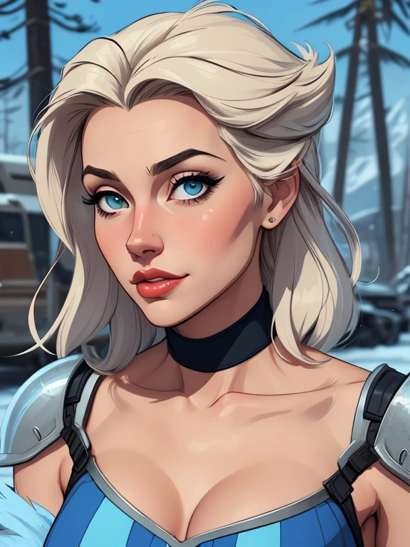 Personagem mulher estilo atompunk Fallout 4 Rainha Anna de Arendelle com marcas de guerras Imagem de desenho animado de uma mulher .Ilustra??o estilo desenho animado, estilo de arte dos desenhos animados, estilo de arte dos desenhos animados, digital illustration style, estilo atompunk design de personagens altamente detalhado, arte digital detalhada coragem, Forest fan art, Design de personagens de retrato, beautiful digital illustration, retrato de alta qualidade, Arte em quadrinhos, mulher jovem cabelo com transas lindas . Queen Anna of ArendelleBeautiful lined eyes Medium large bust and wonderful sexy clothes. image expression of sexual desire from waist to head illustration Queen Anne of Arendelle atompunk style Fallout 4