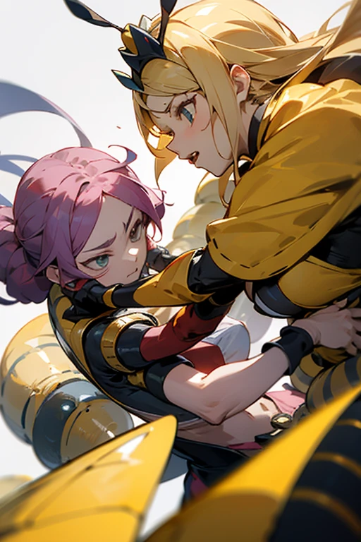 queen ant as adult anime girl fighting with queen bee as adult anime girl
