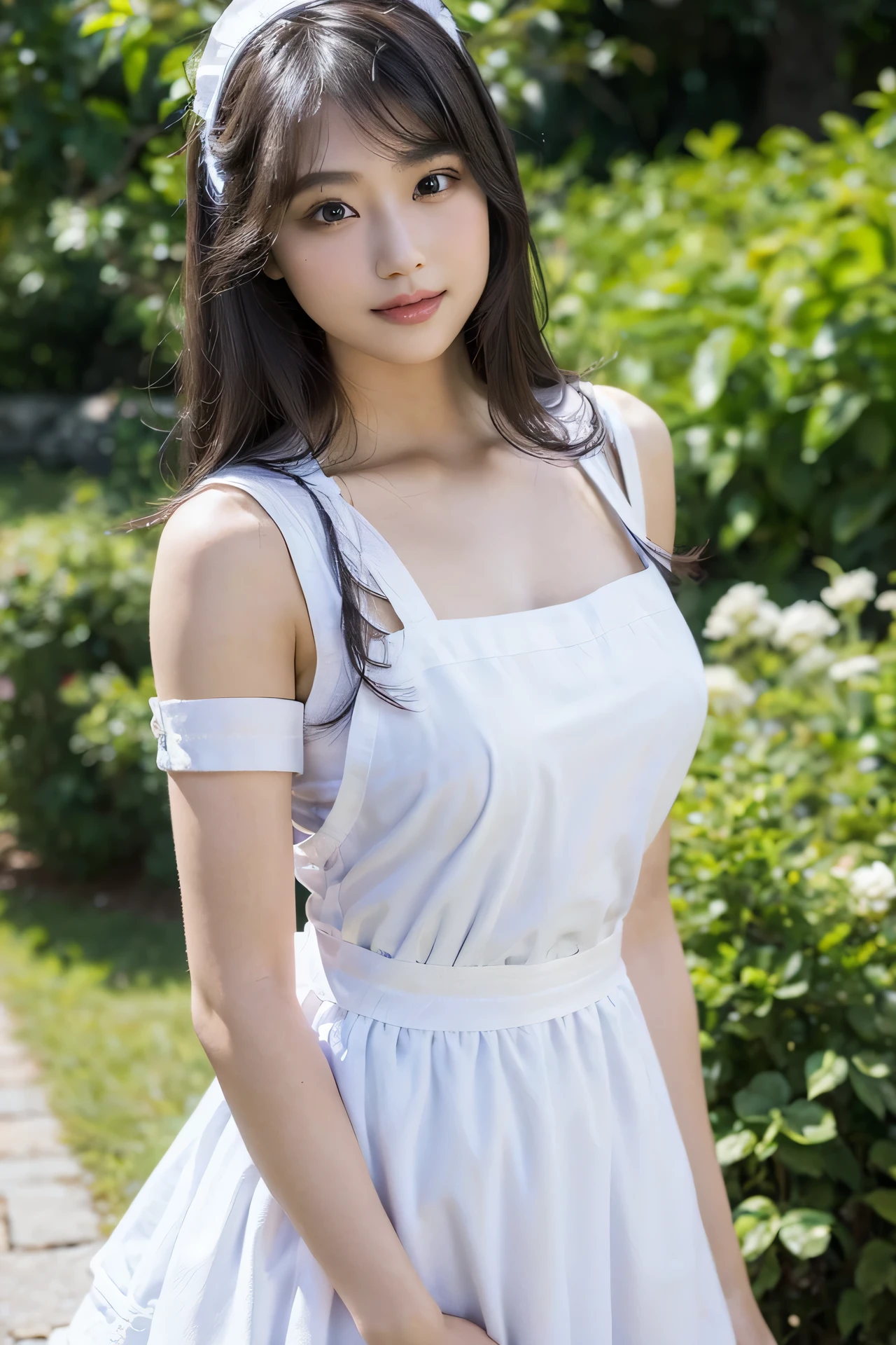 1girl, 18 year old, solo, gravure idol,  slender body, (black hair:1.2), closed mouth, (smiling:0.8), (sexy pose:1.2), (beautiful detailed eyes, shiny eyes, long eyelashes, double eyelid), (natural hand), (natural eyes and mouth), (finely detailed beautiful eyes:1.2),
gravure, maid headdress, maid apron, white thighhighs, hair ornament, hairclip, white apron, ((black) maid dress, ((white) skirt), garter straps, hair ribbon, short sleeves, alternate costume,
looking at viewer, (upper body:1.4), (front view),
photo, photo realistic, (photorealistic:1.4), best quality, high quality, 4K, RAW, masterpiece, beautiful face,
