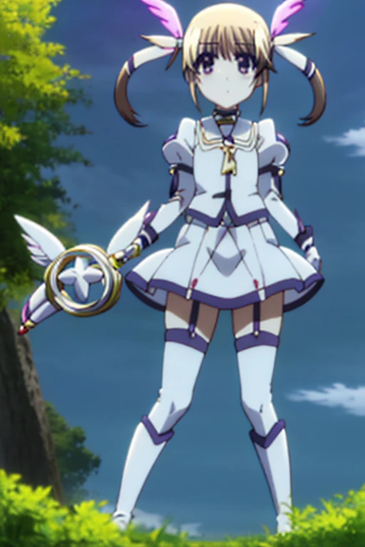 nanoha,smile,anime.wave hands,Magic Stick,Twin tails,Costumes